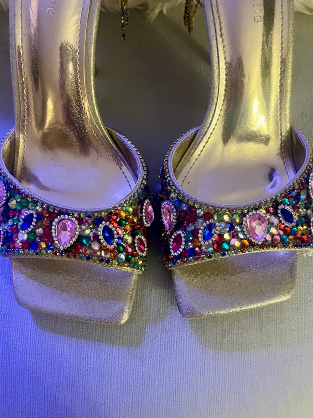 Azalea Wang Gold Crystal-Embellished Women's High Heel Sandals - Picture 2 of 13